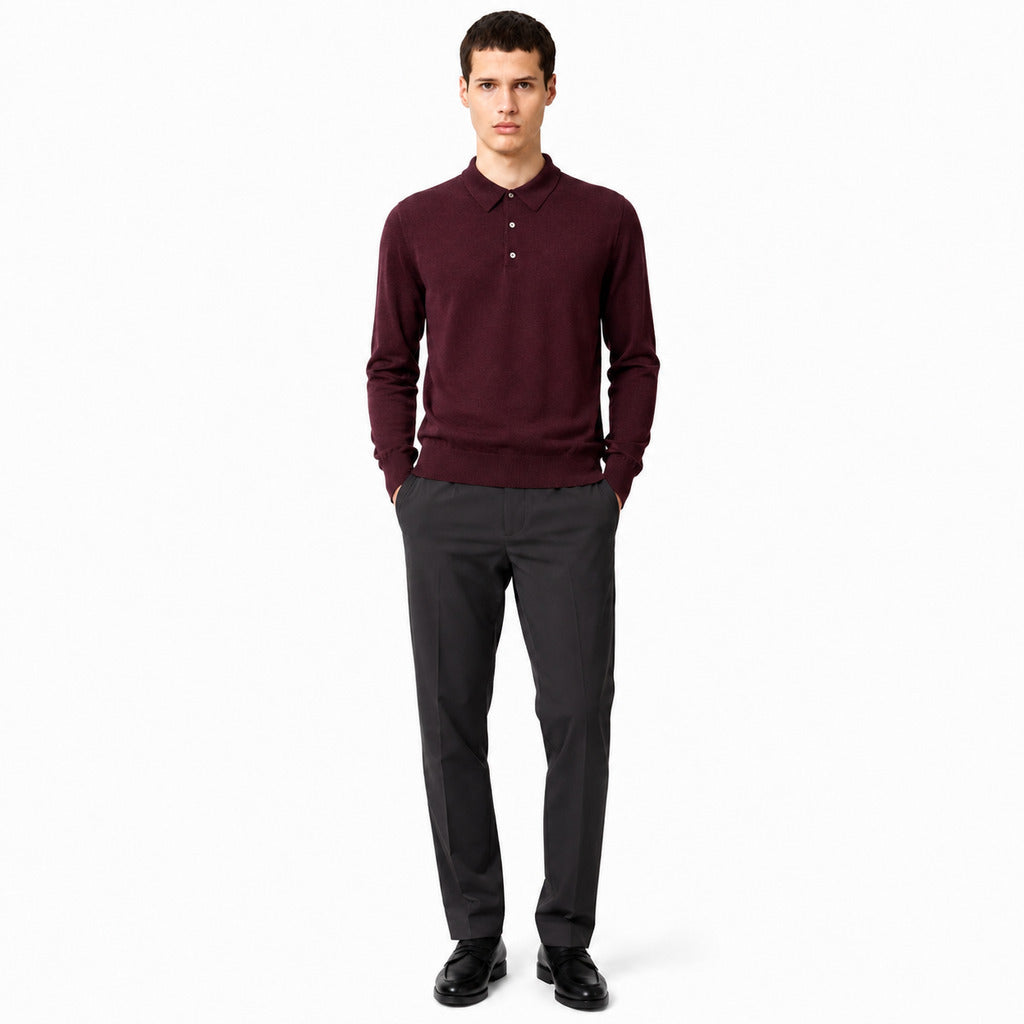 Alpha Studio Men's Burgundy Long-Sleeved Knit Polo