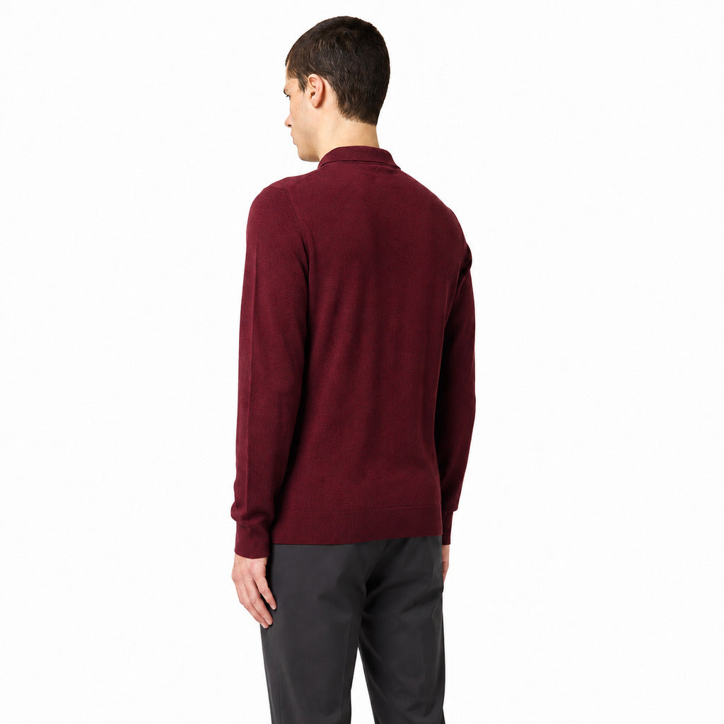 Alpha Studio Men's Burgundy Long-Sleeved Knit Polo