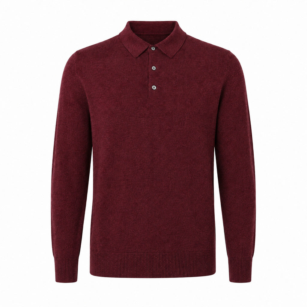 Alpha Studio Men's Burgundy Long-Sleeved Knit Polo