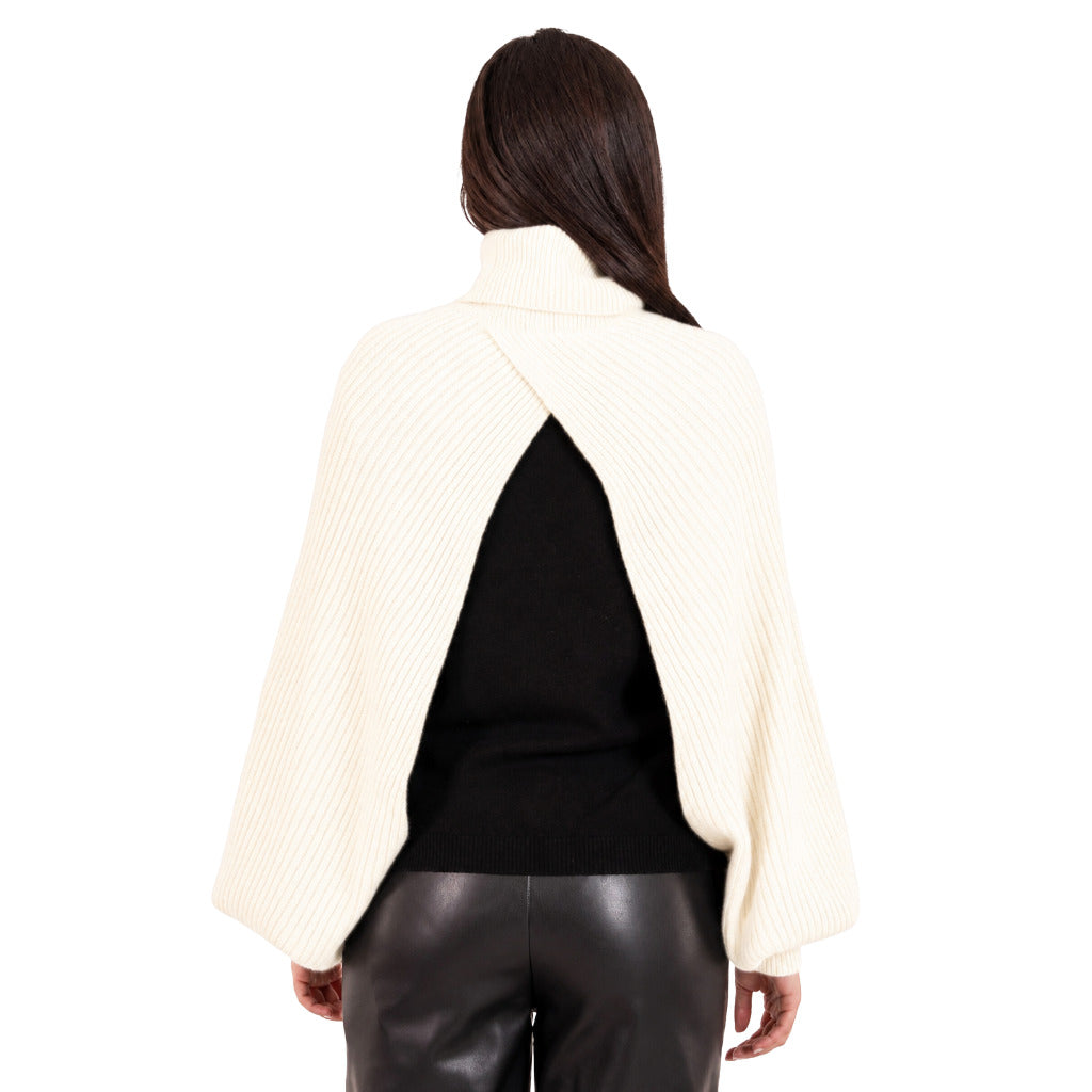 Alpha Studio Women's White Ribbed Cashmere Turtleneck Shrug
