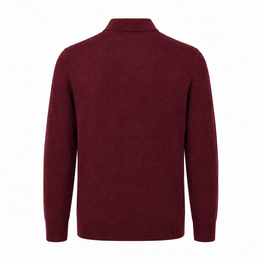 Alpha Studio Men's Burgundy Long-Sleeved Knit Polo