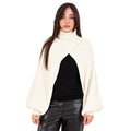 Alpha Studio Women's White Ribbed Cashmere Turtleneck Shrug