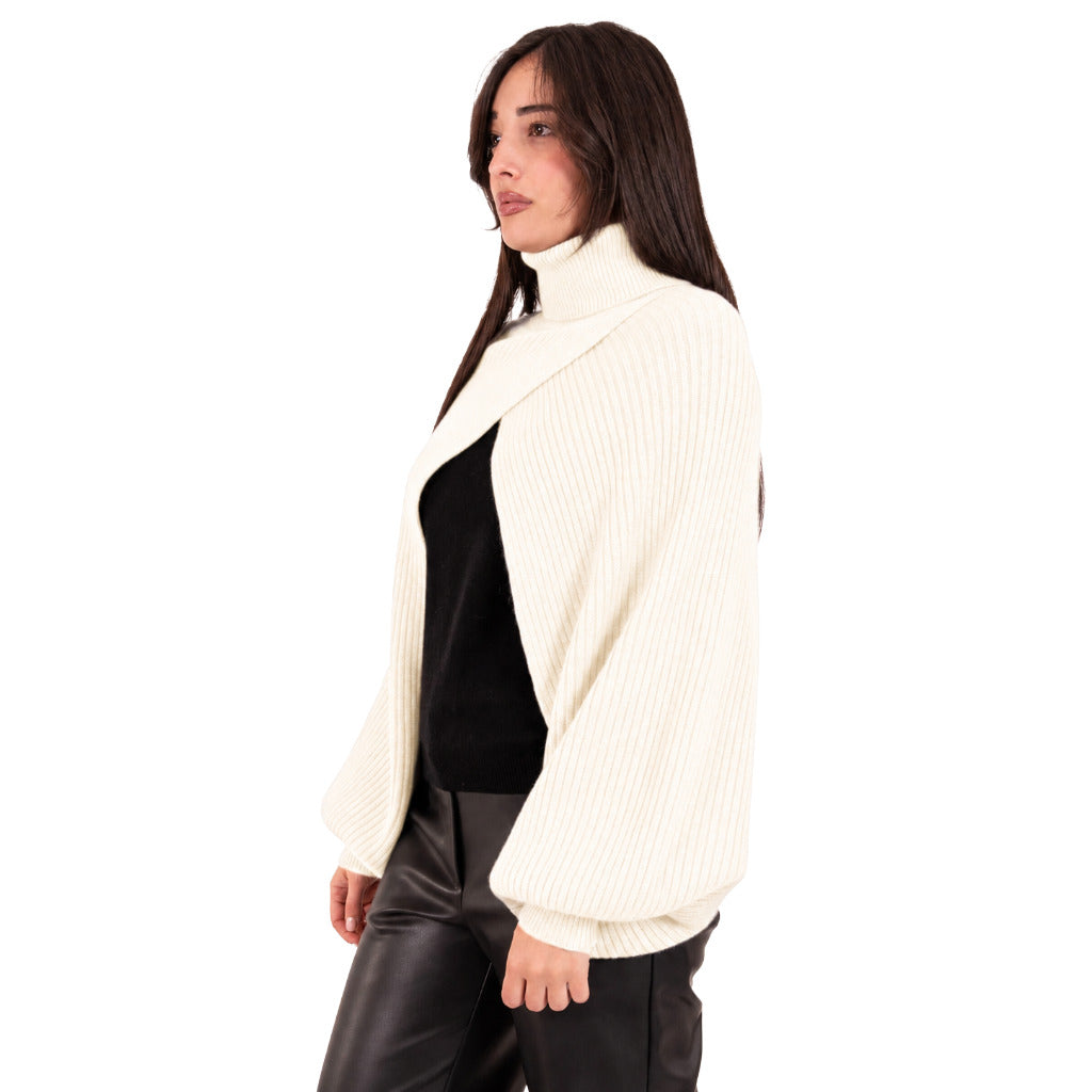 Alpha Studio Women's White Ribbed Cashmere Turtleneck Shrug